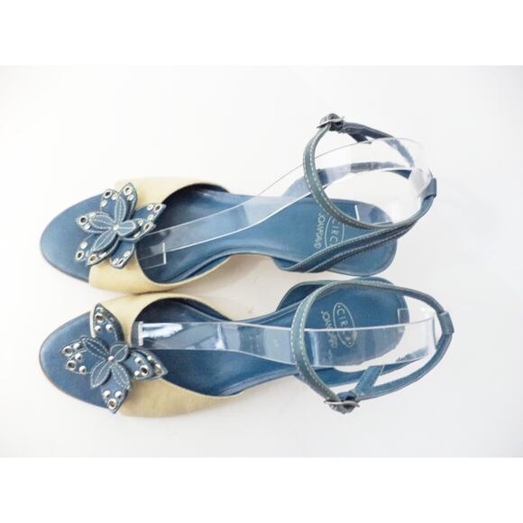 CIRCA JOAN & DAVID ROSEVILLE 8M TURQUOISE LEATHER & TAN ANKLE STRAP SANDAL SHOE - Picture 2 of 10